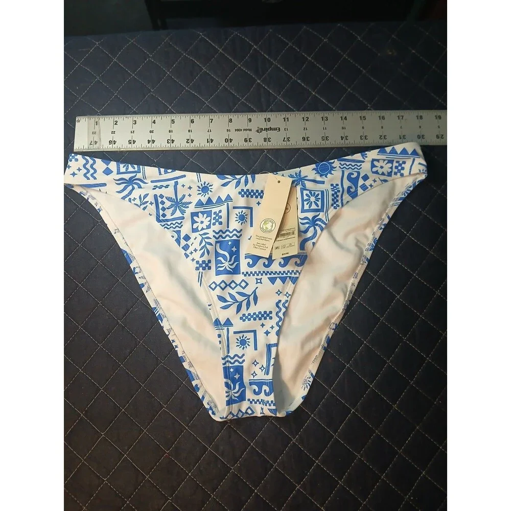 No Boundaries Women's Cheeky High Leg White Blue Sun Bikini Bottom XL 16-18 New